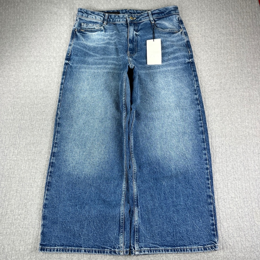 New Zara baggy wide leg Culotte Jeans Womens 10 Blue medium wash High Rise Denim